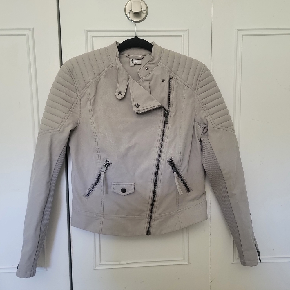 H&M Beige Moto Jacket with Quilted Panels